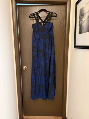 Express Black and Blue Strappy V‑Neck Maxi Dress